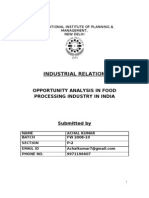 Industrial Relation: Opportunity Analysis in Food Processing Industry in India