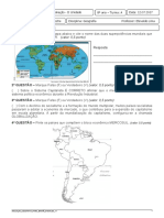 Avaliação de Geografia II Unidade - 8º Ano B