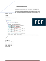 Practical No.: 01: AIM: Write A Console Application That Obtains Four Int Values From The User and Displays The