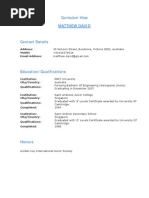 Matthew David: Curriculum Vitae