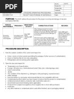 SOP Receiving and Storage of Raw Materials