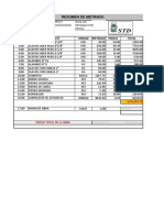 Resumen de Metrado: Codigo Unidad Metrado Precio Total Materiales