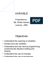 Variable: Presented By:-Ms. Rinkle Aswani Lecturer, JIMS