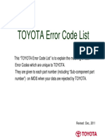 Toyota Error Code List