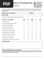 Student Evaluation of Teaching Form: Faculty of Arts & Humanities