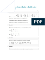 Exercícios Sobre Adição e Subtração de Matrizes Atualizada