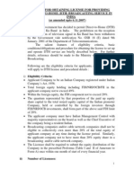 Guidelines For Obtaining License For Providing Direct-To-Home (DTH) Broadcasting Service in India (As Amended Upto 6.11.2007)