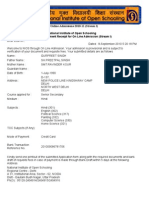 National Institute of Open Schooling Acknowledgement Receipt For On Line Admission (Stream I)