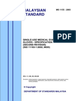 Malaysian Standard: Single-Use Medical Examination Gloves - Specification (Second Revision) (ISO 11193-1:2002, MOD)