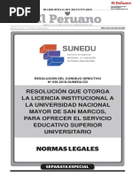 Resolución Que Otorga La Licencia Institucional A La Universidad Nacional Mayor de San Marcos para Ofrecer El Servicio Educativo Superior Universitario