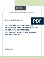 Definiciones Operacionales de Los Programas Estrategicos Articulado Nutricional y Salud Materno Neonatal