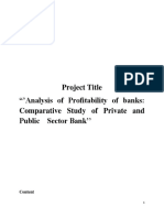 Project Title "'Analysis of Profitability of Banks: Comparative Study of Private and Public Sector Bank''