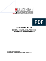 Actividad N 01. Sistema de Unidades. Factores Numéricos de Conversión. Física Aplicada. Edificaciones y Ob