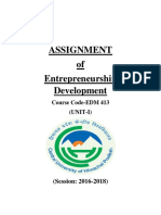 Assignment of Entrepreneurship Development: (Session: 2016-2018)