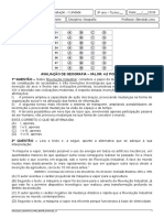 Avaliação de Geografia I Unidade - 9º Ano A e B