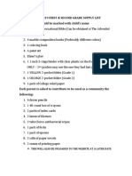 2018 - 2019 First & Second Grade Supply List The Following Should Be Marked With Child's Name