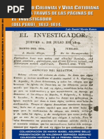 LIBRO. Daniel Morán. Sociedad Colonial y Vida Cotidiana en Lima A Través de La Páginas de El Investigador Del Perú, 2007.