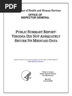 Public Summary Report: Virginia Did Not Adequately Secure Its Medicaid Data