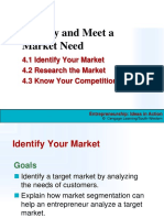 Identify and Meet A Market Need: 4.1 Identify Your Market 4.2 Research The Market 4.3 Know Your Competition