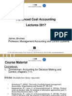 Advanced Cost Accounting Lectures 2017: Janne Järvinen Professor, Management Accounting and Control Systems