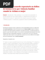 Sí Procede El Acuerdo Reparatorio en Delitos de Lesiones Leves Por Violencia Familiar Cuando La Víctima Es Mujer