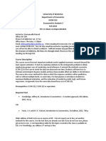 University of Waterloo Department of Economics Econ 323 Econometric Analysis 2 Fall 2018 TTH 11:30Am-12:50Pm Mc4021