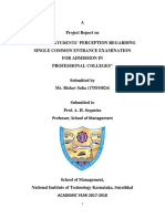 Study of Students' Perception Regarding Single Common Entrance Examination For Admission in Professional Colleges