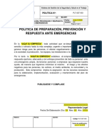 PLT-SST-003 Política de Preparación, Prevención y Respuesta Ante Emergencias