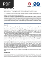 SPE/IADC-189331-MS Optimization of Tripping Speed To Minimize Surge & Swab Pressure