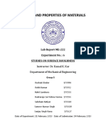 Nature and Properties of Materials: Lab Report ME-222 Experiment No.: 6 Studies On Surface Roughness