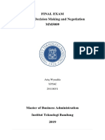 Final Exam Strategic Decision Making and Negotiation MM5009: Ariq Wynalda YP59C 29118031