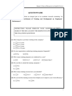 Questionnaire: Study On The Effectiveness of Training and Development On Employees' Performance"