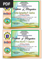 Certificate of Recognition: Second Grading Period