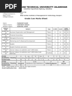 I.K.Gujral Punjab Technical University Jalandhar: Grade Cum Marks Sheet