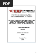 Uso y Efectividad Del Libro de Reclamaciones Como Mecanismo Legal de Protección y Defensa Del Consumidor en Los Servicios Publicos en La Ciudad de Arequipa Año 2018