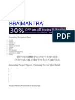 Bba - Mantra: Internship Project Report: Customer Service Max Retail