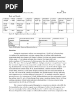 Data and Results: Table 1: Caffeine Extraction Recovery Data