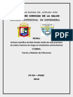 Articulo Sobre Nola Pender (Estilo de Vida Promotor de Salud y Factores de Riesgo en Estudiantes Universitarios)