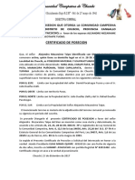 Certificado de Posesion Que Otorga La Comunidad Campesina de Villa Chuschi