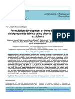 Formulation Development of Immediate Release Chlorpropamide Tablets Using Directly Compressible Excipients