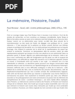 La Memoire L Histoire L Oubli PDF