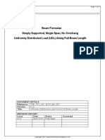 Beam Formulae Simply Supported, Single Span, No Overhang Uniformly Distributed Load (UDL) Along Full Beam Length