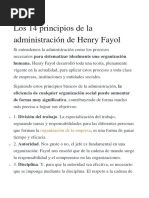 Los 14 Principios de La Administración de Henry Fayol