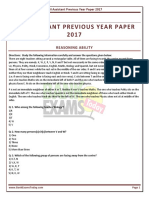 Rbi Assistant Previous Year Paper 2017: Reasoning Ability