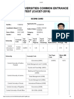 Central Universities Common Entrance TEST (CUCET-2019) : Score Card