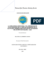 LA INTELIGENCIA EMOCIONAL Y EL APRENDIZAJE DE LOS ESTUDIANTES DEL 4º AÑO DE SECUNDARIA DE LA I.E. #20334 GENERALISIMO DON JOSE DE SAN MARTIN DEL DISTRITO DE HUAURA - 2018 Roberto Blas