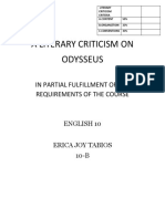 A Literary Criticism On Odysseus: in Partial Fulfillment of The Requirements of The Course