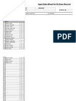 Input Data Sheet For E-Class Record: Region Division School Name School Id