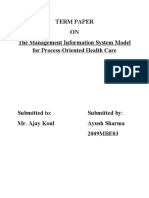 Term Paper ON The Management Information System Model For Process-Oriented Health Care