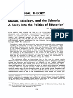 Morals, Ideology, and The Schools. A Foray Into The Politics of Education